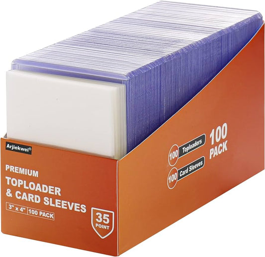 200 Card Sleeves Top Loaders for Cards, 3"X4" Card Protectors Hard Plastic, Premium Plastic for Trading Cards (100 Toploaders + 100 Penny Sleeves)